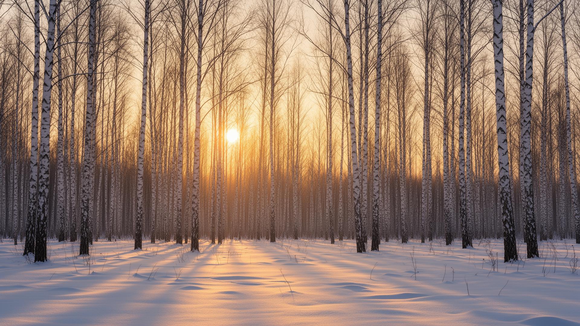 Snow-covered birch forest for Chaga and daily defense